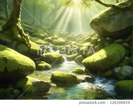 Mossy stream bathed in morning sun-7 Mossy stream bathed in morning sun-7 126300659