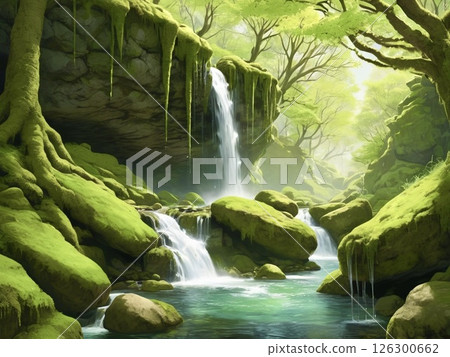 Mossy mountain waterfall-3 126300662