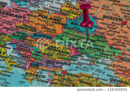 Map highlighting Ukraine with a red pushpin for location Map highlighting Ukraine with a red pushpin for location 126300859