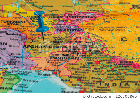 Map highlighting Afghanistan's location with pushpin marker 126300869