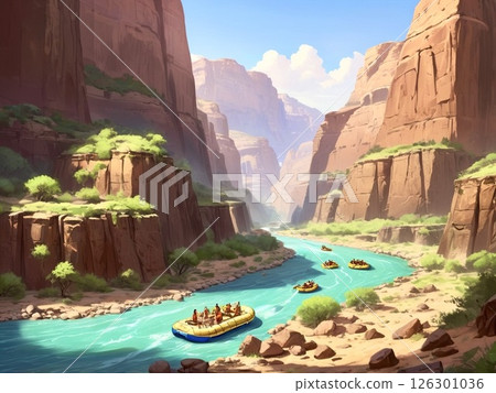 河流和船隻蜿蜒穿過高聳的落基山脈 126301036