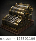 Steampunk style mechanical calculator. Hand-cranked calculator/cash register 126301109
