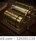 Steampunk style mechanical calculator. Hand-cranked calculator/cash register 126301110