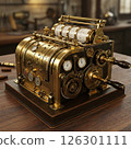 Steampunk style mechanical calculator. Hand-cranked calculator/cash register 126301111
