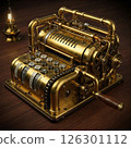 Steampunk style mechanical calculator. Hand-cranked calculator/cash register 126301112