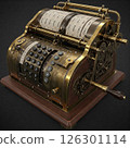 Steampunk style mechanical calculator. Hand-cranked calculator/cash register 126301114