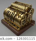 Steampunk style mechanical calculator. Hand-cranked calculator/cash register 126301115