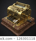Steampunk style mechanical calculator. Hand-cranked calculator/cash register 126301118
