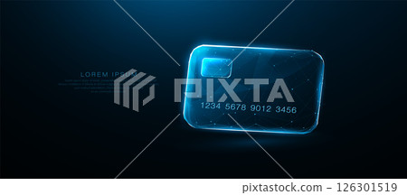 Futuristic digital credit card with glowing wireframe design 126301519