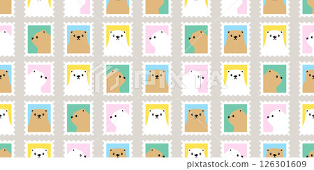 bear seamless pattern polar bear stamp poat mail vector cartoon doodle teddy tartan plaid gift wrapping paper tile background repeat wallpaper scarf isolated illustration design 126301609