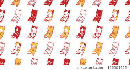 cat seamless pattern calico kitten cartoon doodle pet animal illustration gift wrapping paper tile background repeat wallpaper scarf isolated 126301615