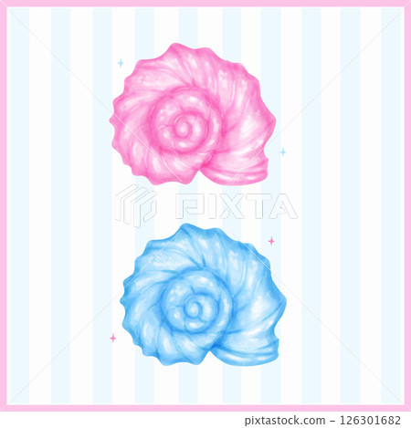 Set of Pastel Curl Conch Seashell Blue and Pink Watercolor Sea Shell 126301682