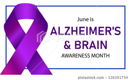 Alzheimer's and Brain Awareness Month. June. Purple awareness ribbon. Ideal for Alzheimers and Brain Awareness Month celebration. Vector banner. Eps10 126301734
