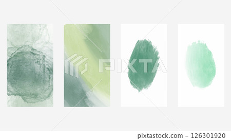 Collection of green watercolor backgrounds featuring natural tones and fluid brushwork. Perfect for eco-themed designs, stationery. vector. Collection of green watercolor backgrounds featuring natural tones and fluid brushwork. Perfect for eco-themed designs, stationery. vector. 126301920