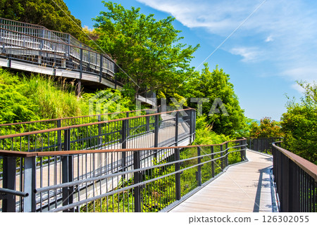 [Slope to Yokoyama Observatory and Yokoyama Sky Cafe Terrace with fresh greenery] Ise-Shima National Park, Mie Prefecture 126302055