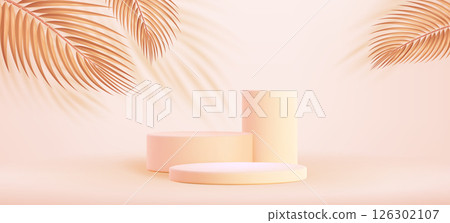 Beige luxury palm podium setup Beige luxury palm podium setup 126302107