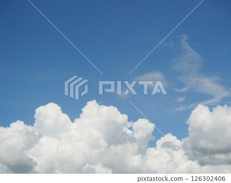 Cumulus cloud on beautiful blue sky in day light , Fluffy clouds formations at tropical zone 126302406