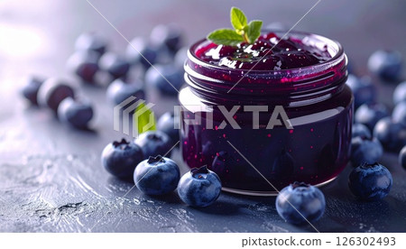 Freshly picked blueberries and homemade jam 2 126302493