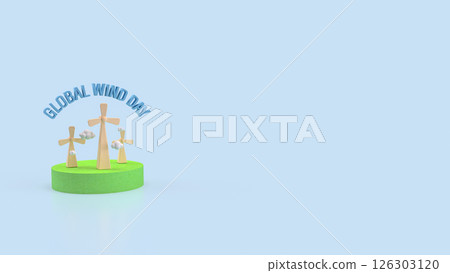 The Windmill and cloud for global wind day concept 3d Rendering. 126303120