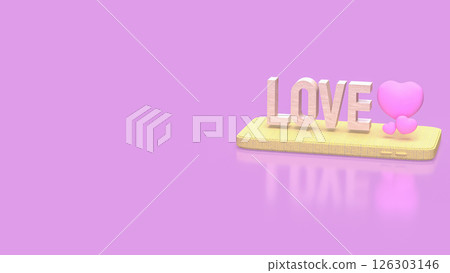 The Love wood text and Pink Heart on mobile for romance concept 3d Rendering. The Love wood text and Pink Heart on mobile for romance concept 3d Rendering. 126303146