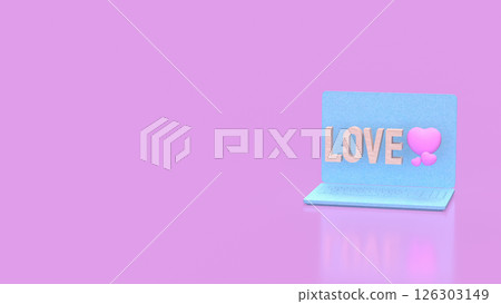 The Love wood text and Pink Heart on laptop  for  romance concept 3d Rendering. 126303149