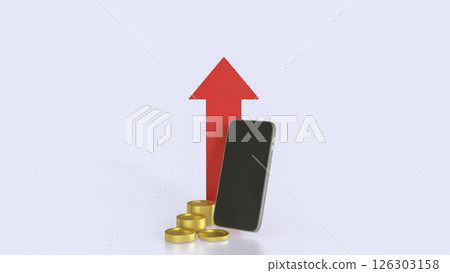 The Smart phone and coins for Business or technology concept 3d Rendering. The Smart phone and coins for Business or technology concept 3d Rendering. 126303158