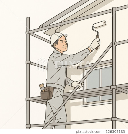 工人粉刷外牆 老年世代 影像生成 AI 126303183