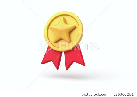 Gold star medal with red ribbon, representing achievement, reward, recognition, excellence, or first place in competition Gold star medal with red ribbon, representing achievement, reward, recognition, excellence, or first place in competition 126303291
