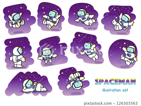 可愛的雙頭宇航員插圖集 126303563