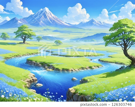 Fresh green plains and nemophila fields-4 126303746