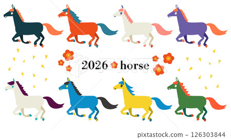 2026 彩色馬向量插圖集 2026 彩色馬向量插圖集 126303844