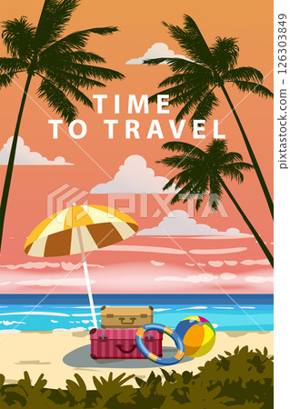 Time to travel summer vacation poster with luggage bags 126303849