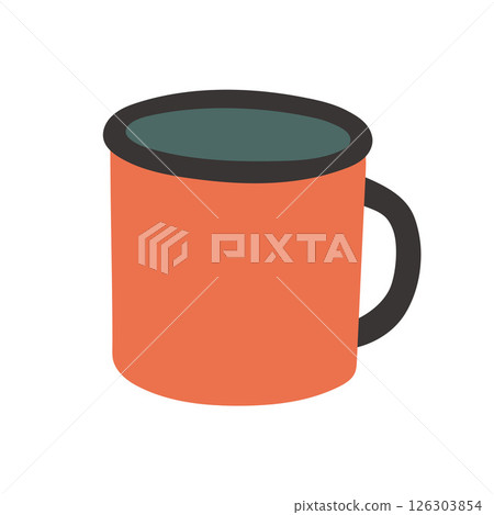 Camping red enamel mug isolated on white background. One enameled metal cup. Vector flat illustration eps10 126303854