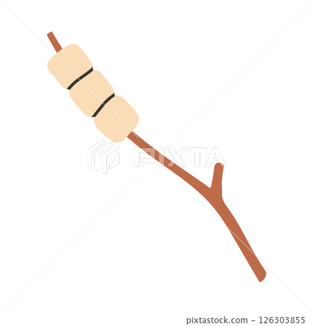 Simple marshmallow on a stick for roasting on a fire hand drawn in doodle style. Camping sweet food. Vector line art illustration. 126303855
