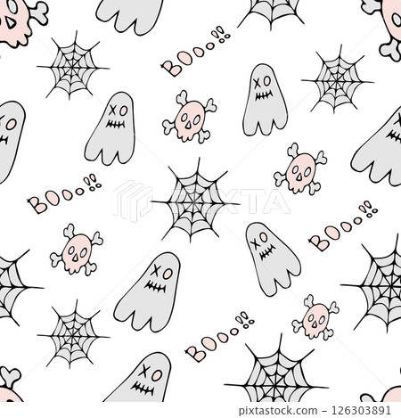 Seamless halloween pattern with ghost and bat, spider on light background, vector Seamless halloween pattern with ghost and bat, spider on light background, vector 126303891