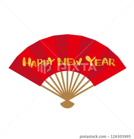 Happy New Year - Red fan illustration for New Year's cards 1 Happy New Year - Red fan illustration for New Year's cards 1 126303995