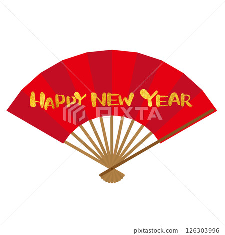 Happy New Year - Red fan illustration for New Year's cards 2 Happy New Year - Red fan illustration for New Year's cards 2 126303996