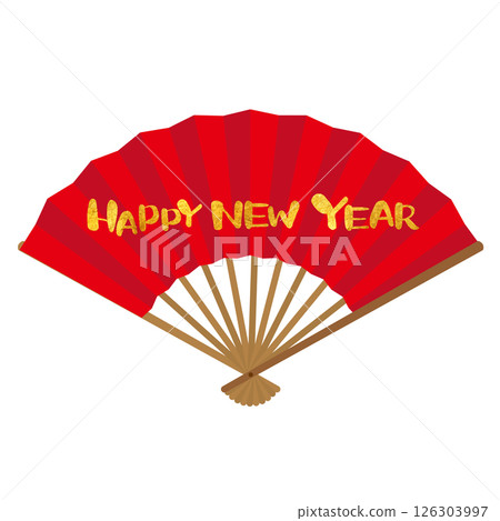 Happy New Year - Red fan illustration for New Year's cards 3 Happy New Year - Red fan illustration for New Year's cards 3 126303997