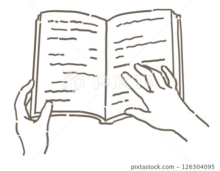 Illustration of a scene where a book is being read. Hands and books. Simple touch, vector illustration material. 126304095