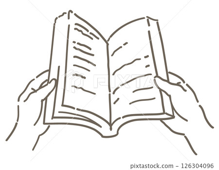 Illustration of a scene where a book is being read. Hands and books. Simple touch, vector illustration material. 126304096