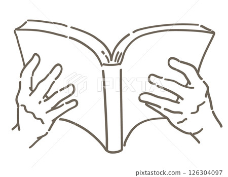 Illustration of a scene where a book is being read. Hands and books. Simple touch, vector illustration material. Illustration of a scene where a book is being read. Hands and books. Simple touch, vector illustration material. 126304097