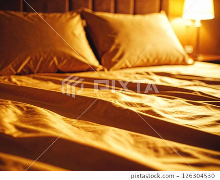 A bed surrounded by warm lights 126304530