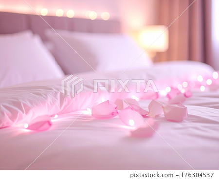有花瓣的浪漫桃紅色臥室 126304537