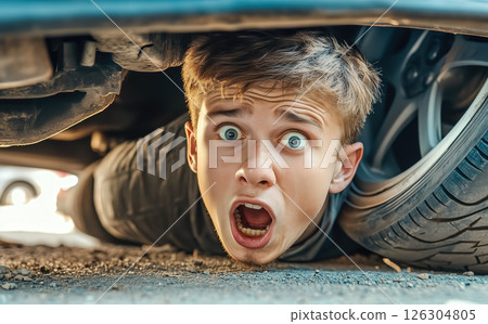 Man asking for helping from injury. Car accident Concept. Generative Ai. 126304805