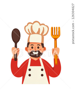 Cheerful Chef with Utensils 126304827