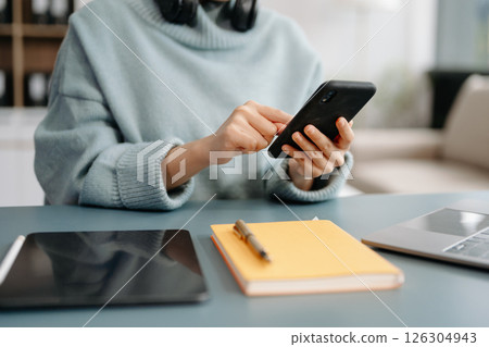 businesswoman hand using smart phone, tablet payments online shopping, omni channel, digital tablet 126304943