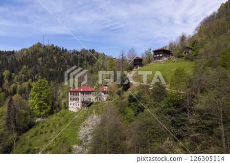 Footage of an old, historical mansion in the forest, among the trees. Footage of an old, historical mansion in the forest, among the trees. 126305114