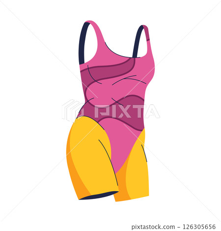 Woman fitness suit or athletic workout wear. Vector modern sportswear for gym and exercise, training. Flexible, breathable apparel for yoga. Gear for cardio, pilates. Sportswear for active lifestyle. 126305656