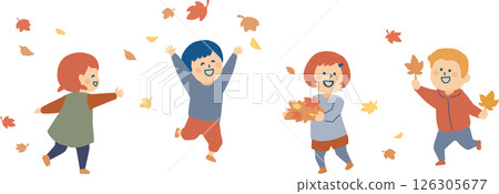 Children playing with fallen leaves Children playing with fallen leaves 126305677