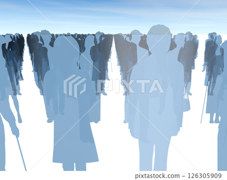 Silhouettes of people queuing up, mainly men and women, 3D illustration Silhouettes of people queuing up, mainly men and women, 3D illustration 126305909